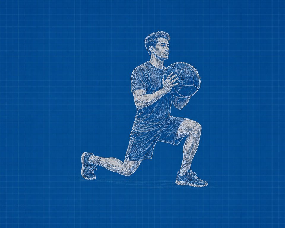 Blueprint-illustratie van een wall ball lunge